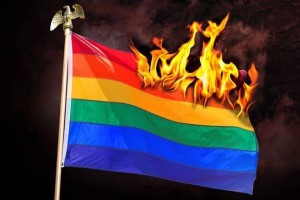 Rainbow flag burning June 2015