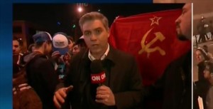 commie flag at Trump rally in Chicago Mar 2016